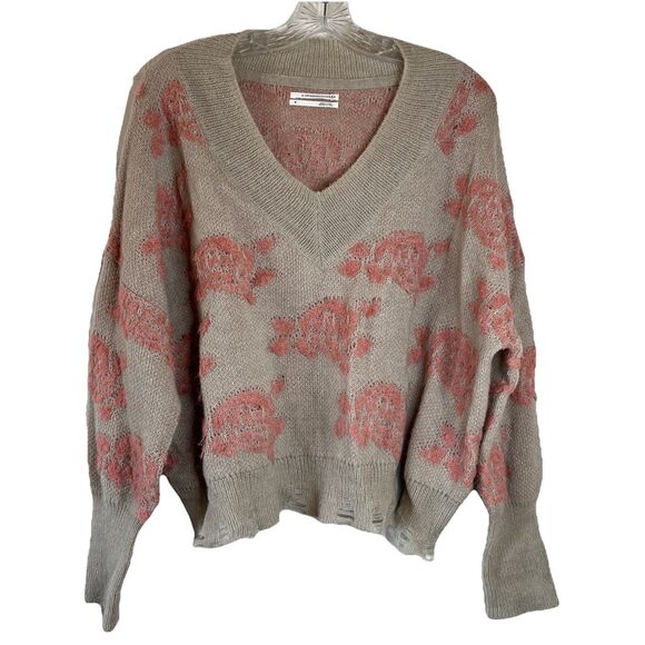 Anthropologie Lucila Floral Print Alpaca Acrylic Blend Distressed Hem Medium - Picture 1 of 10